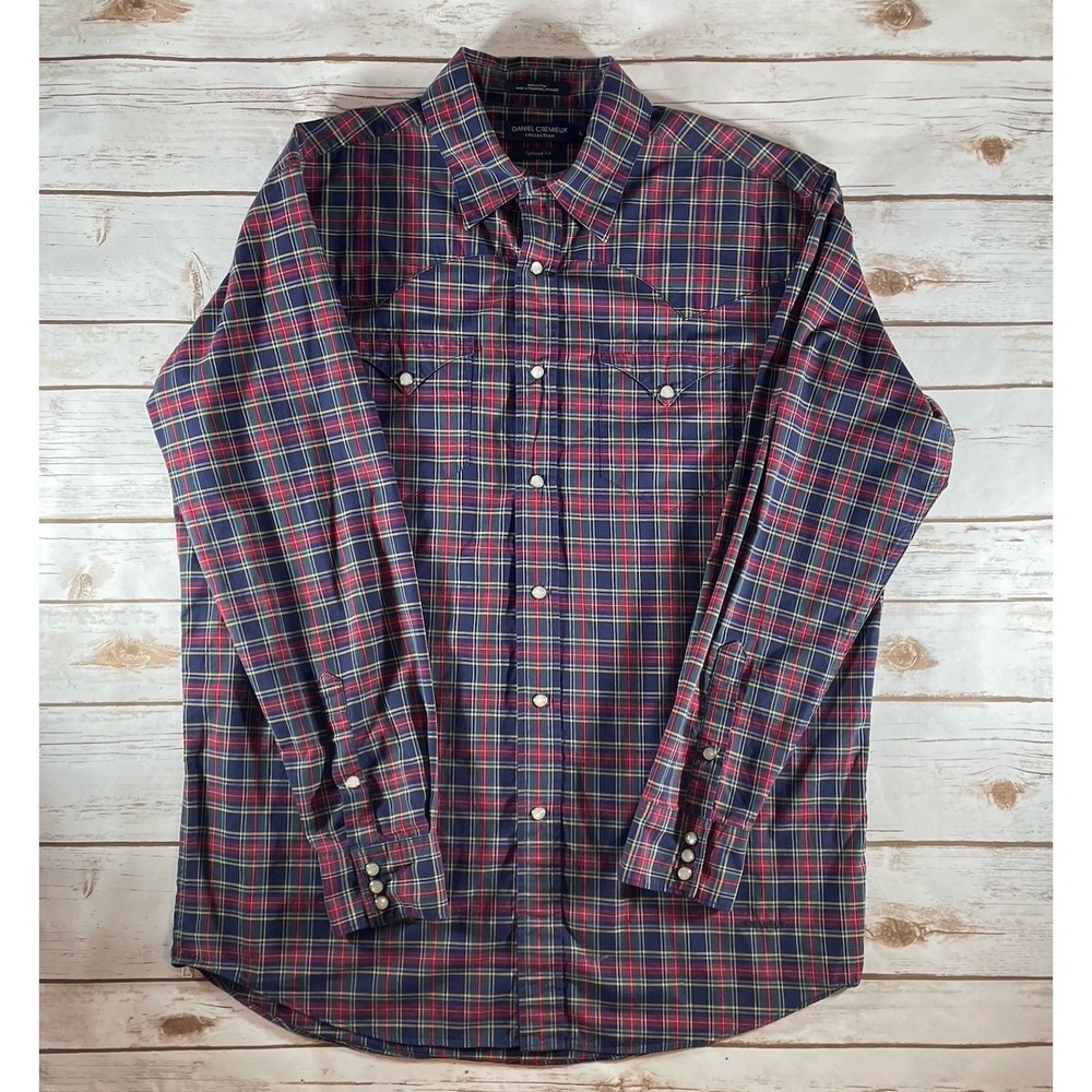 Daniel Cremieux Men's Large Plaid Western Shirt Tailored Fit Button-Up‎